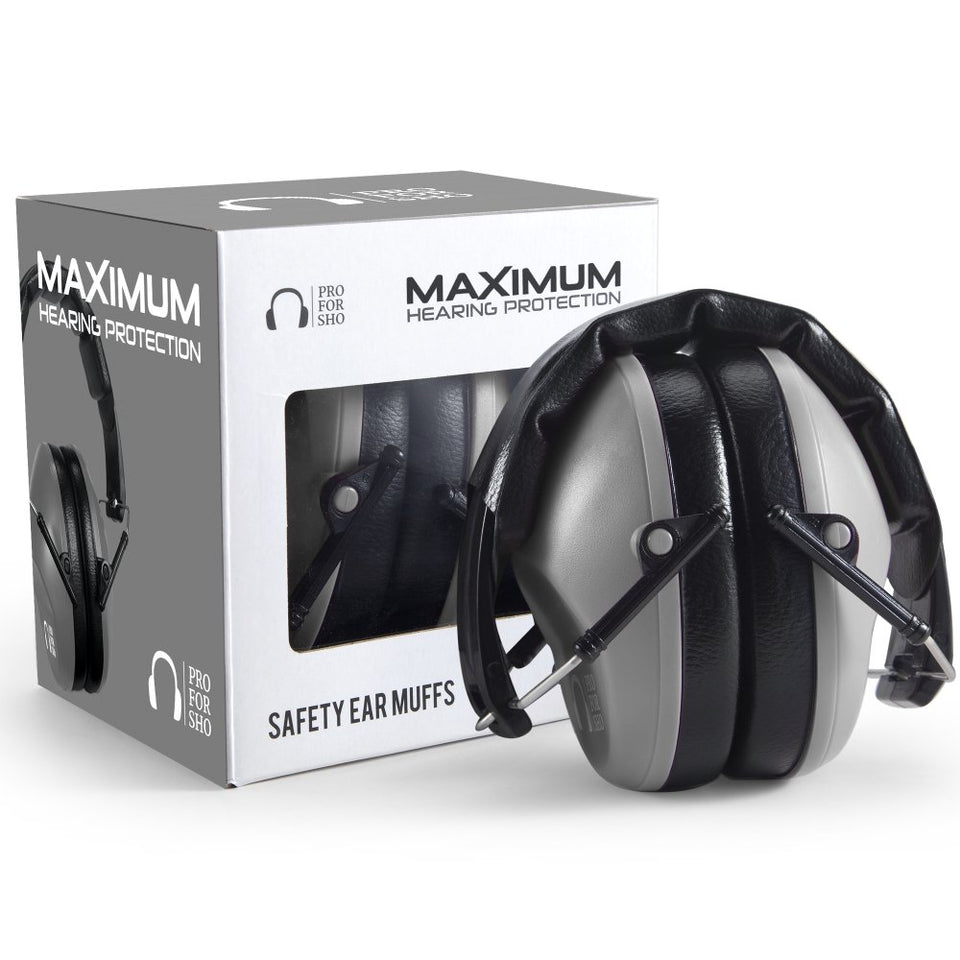 Pro For Sho 34dB NRR ear muffs folded for travel protection