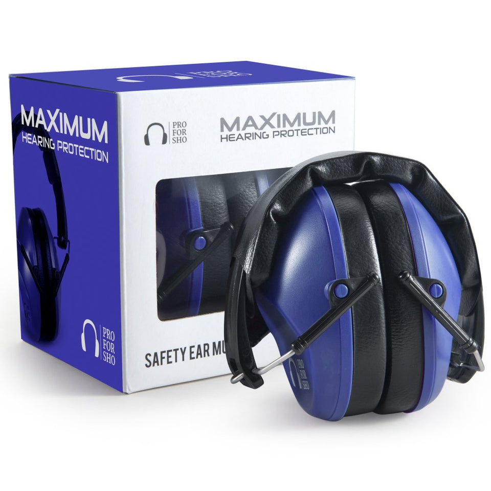 Pro For Sho 34dB NRR ear muffs folded, compact travel protection for loud environments.
