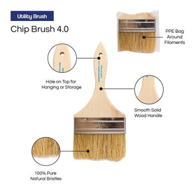 Solid wood handle on Pro Grade chip brush adds durability for projects.