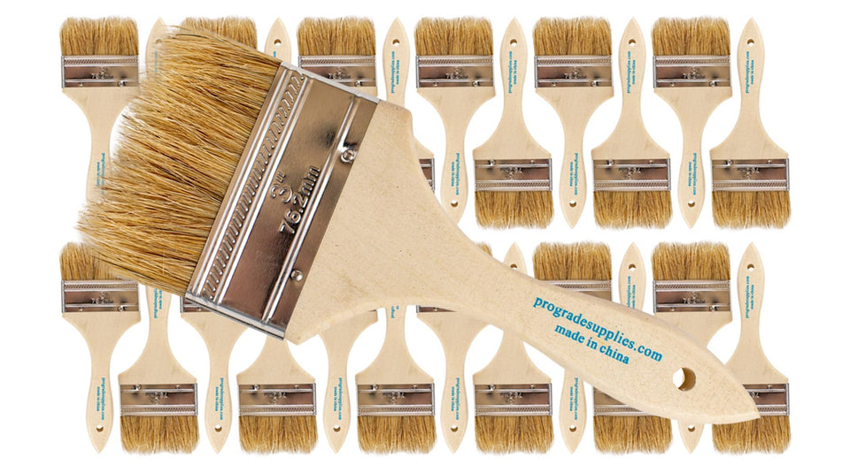 Pro Grade chip brush 24-pack with 3-inch blades for versatile painting tasks.