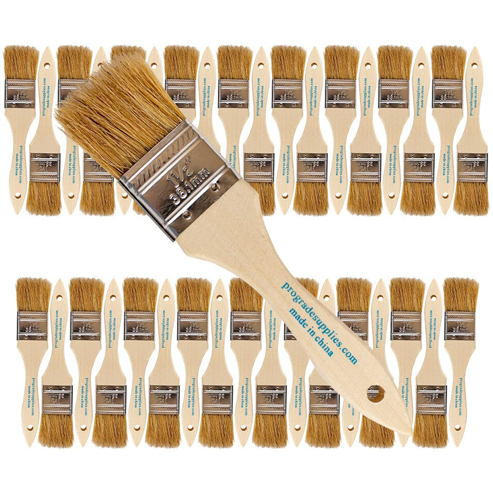 Pro Grade chip brushes closeup with natural bristles for smooth paint application.