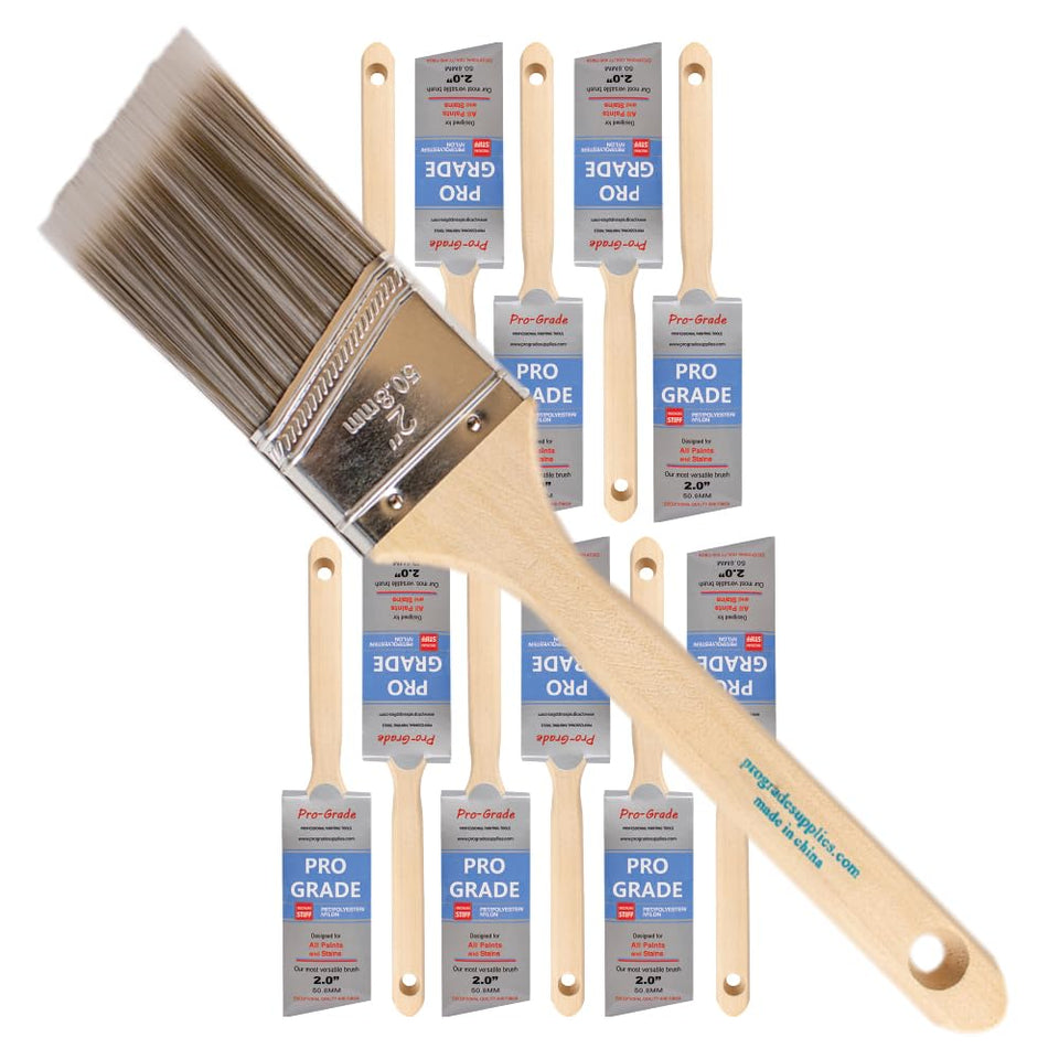 Pro Grade 2-inch angle brush with wooden handle for comfortable grip during cut-in work.