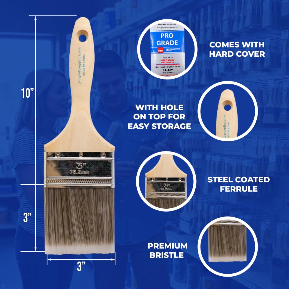 Pro Grade 3 inch flat trim brush for clean edge lines.