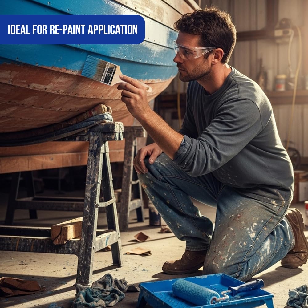Pro Grade brush for stain application on wood surfaces.