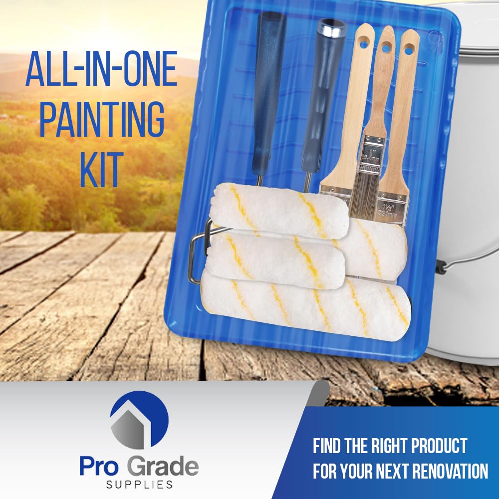 Pro Grade Paint Roller Kit 1-inch flat brush for precise lines.
