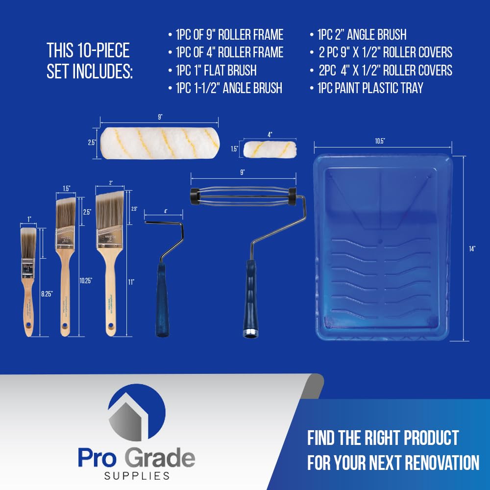 Pro Grade Paint Roller Kit 9-inch microfiber covers for smooth finish.