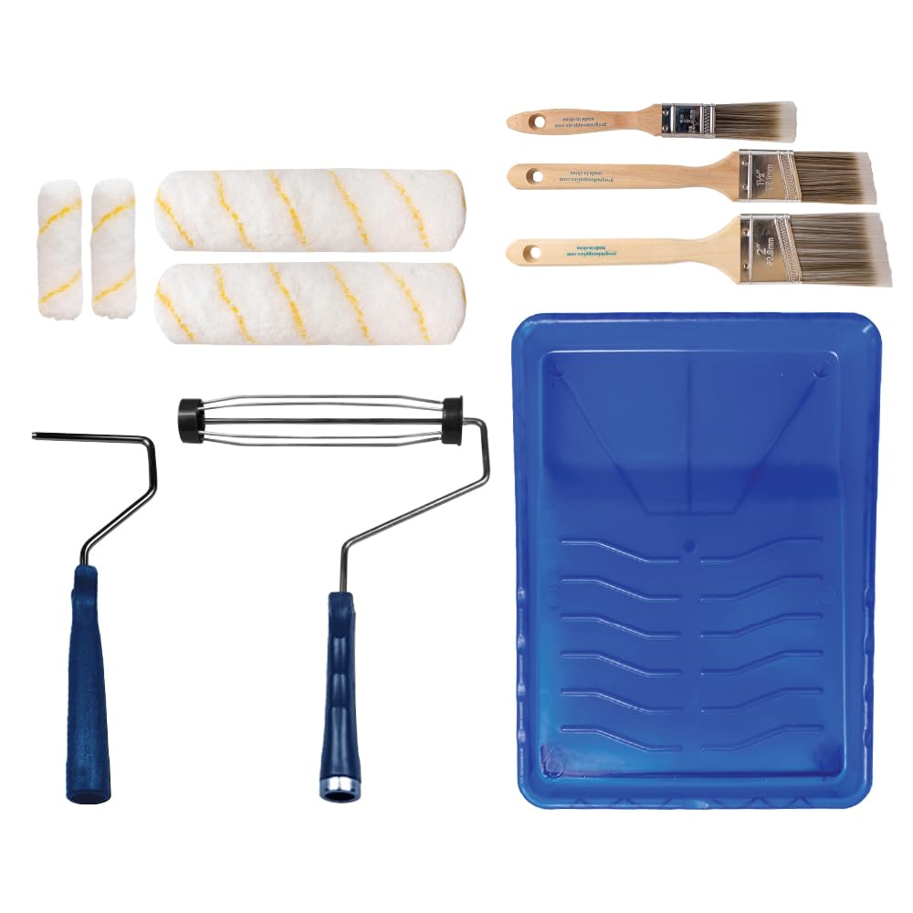 Pro Grade Paint Roller Kit plastic paint tray for easy cleanup.