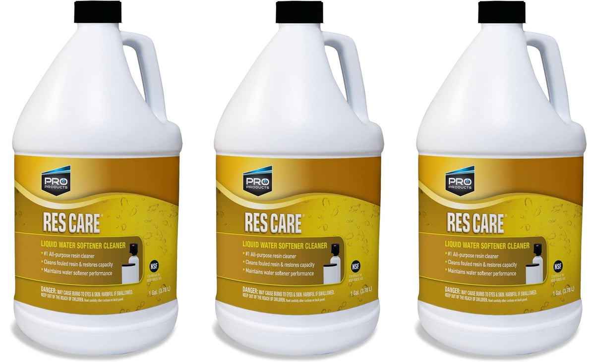 Pro Products ResCare RK02B bottle shown for resin cleaner used with water softeners