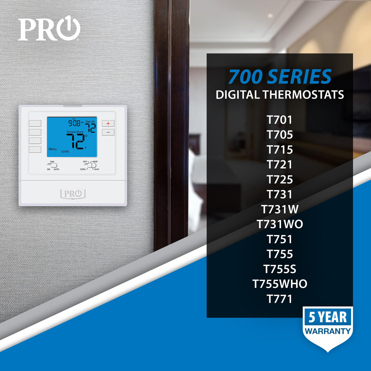 PRO1 IAQ T701 compressor delay to help protect HVAC components.