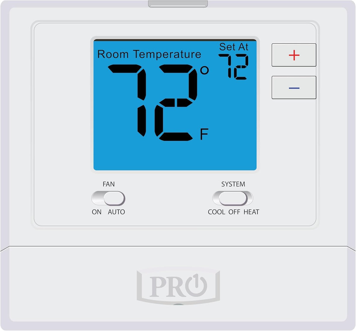 PRO1 IAQ T701 display with large blue backlight for easy temperature checks.