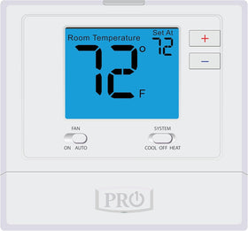 PRO1 IAQ T701 display with large blue backlight for easy temperature checks.
