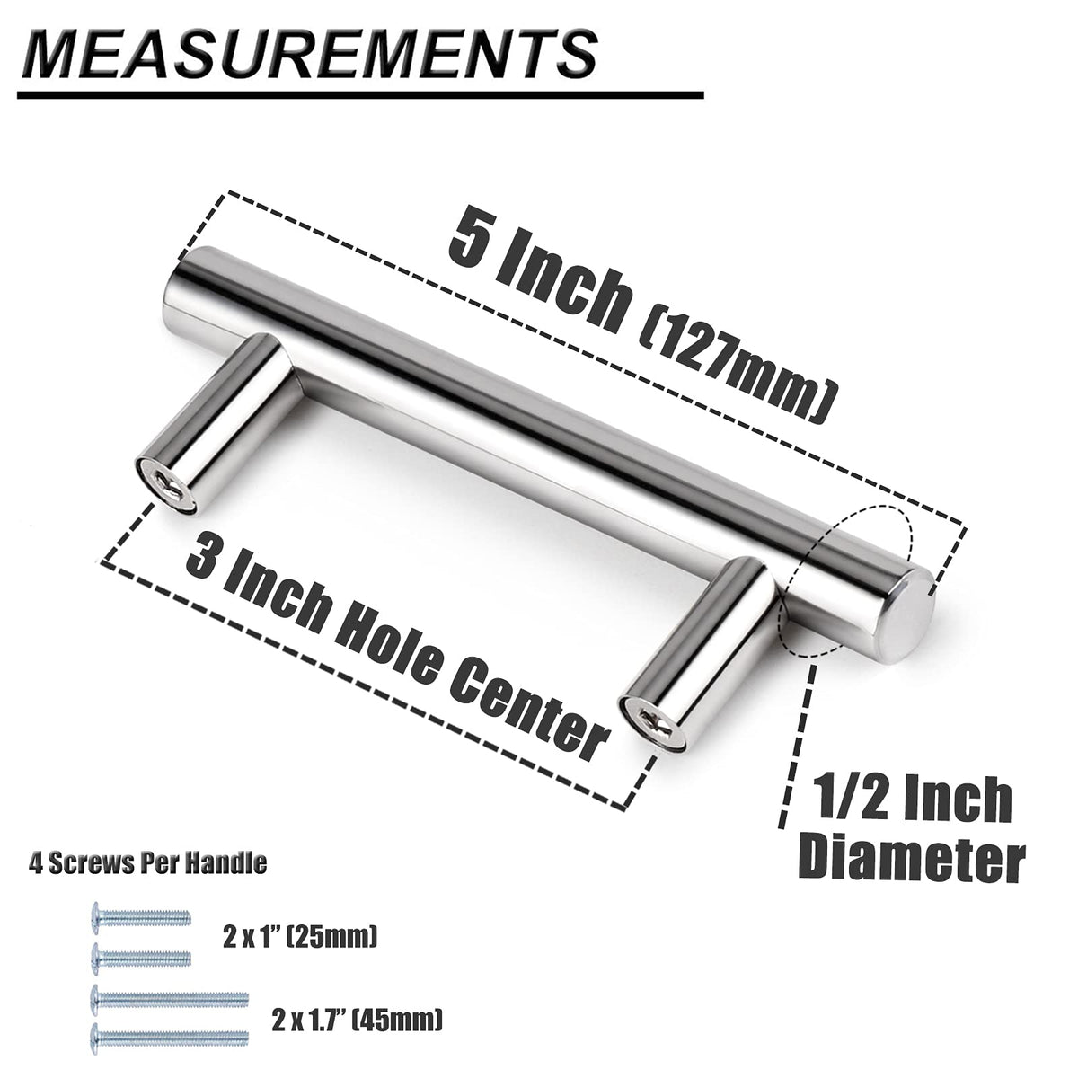 Probrico chrome cabinet pull with 12mm diameter, versatile for drawers.