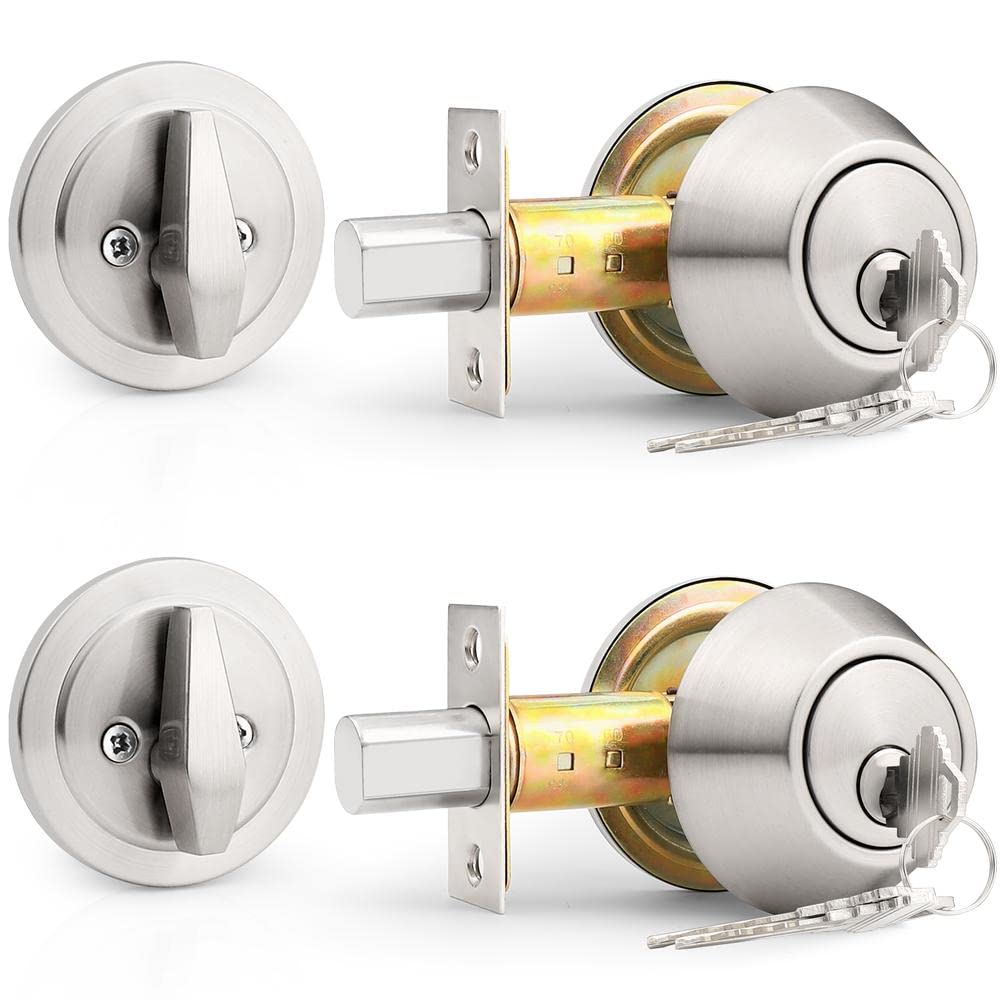 Probrico 2-pack keyed-alike deadbolts in brushed nickel for secure exterior entry.