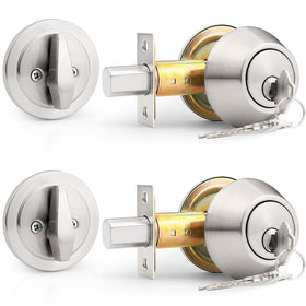 Probrico 2-pack keyed-alike deadbolts in brushed nickel for secure exterior entry.