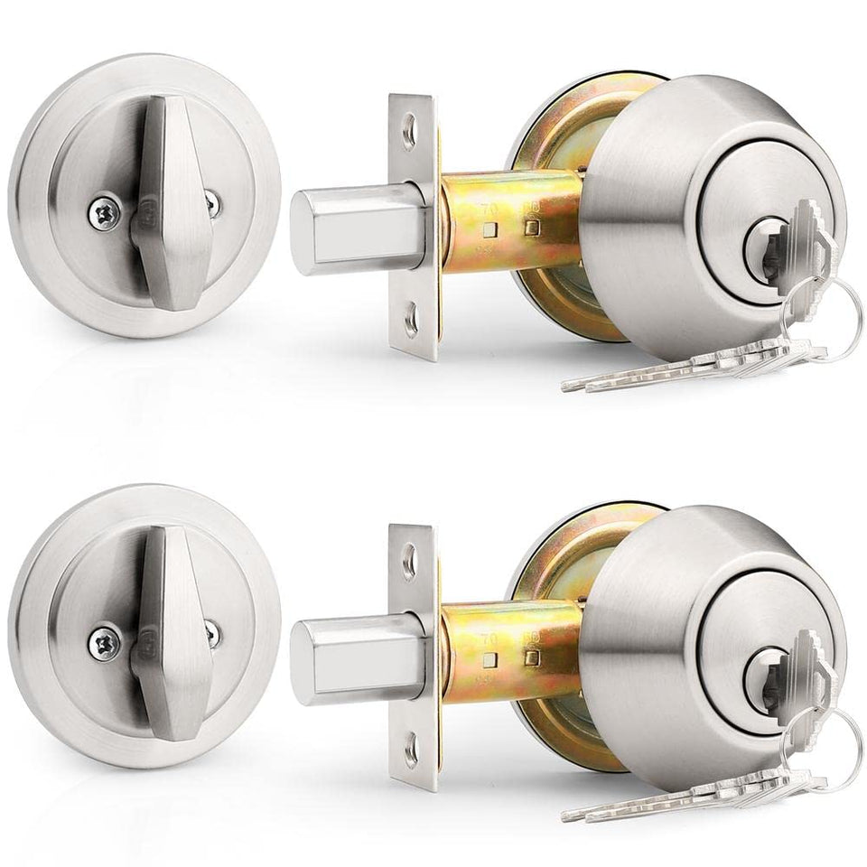 Probrico 2-pack keyed-alike deadbolts in brushed nickel for secure exterior entry.