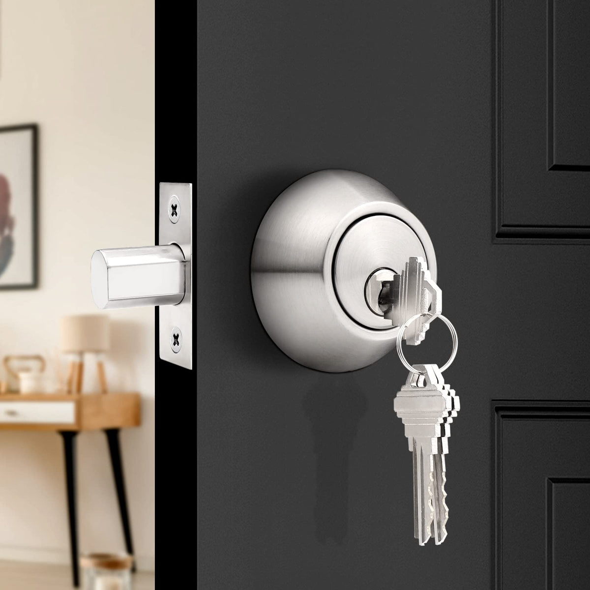Probrico deadbolt interior mechanism enables simple one-person installation with included hardware.