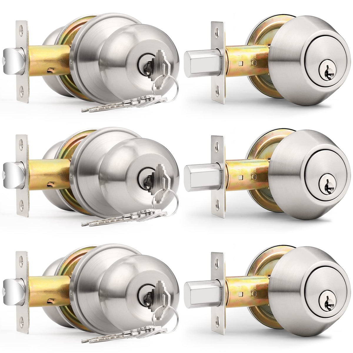 Probrico 3-pack exterior lock set in brushed nickel with keyed alike convenience