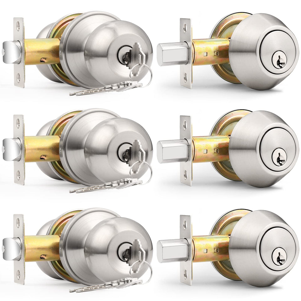 Probrico 3-pack exterior lock set in brushed nickel with keyed alike convenience