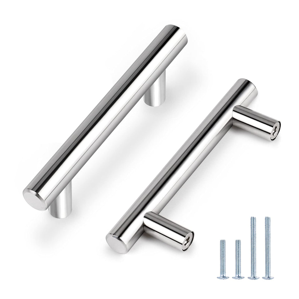 Probrico chrome cabinet handle closeup, durable polished finish for kitchen cabinets.