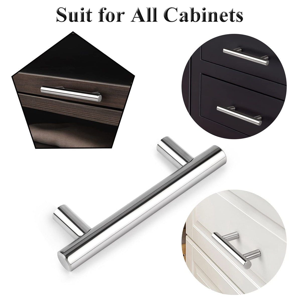 Probrico 32mm projection chrome handle, comfortable grip for cabinets.