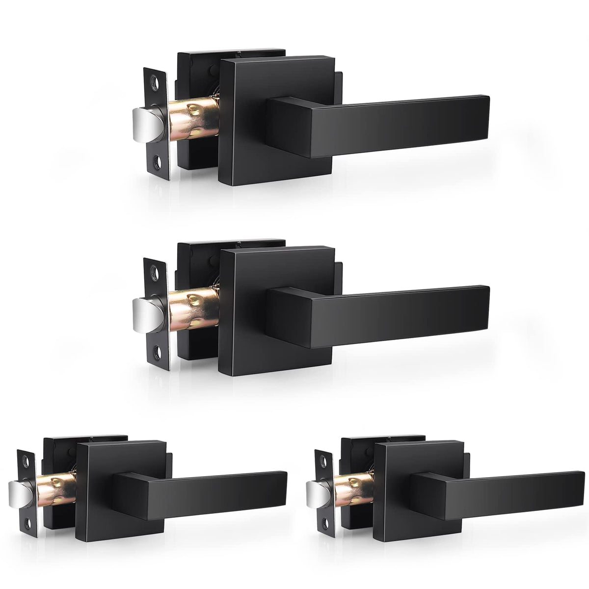 Probrico 4-pack square passage levers in matte black for interior doors.