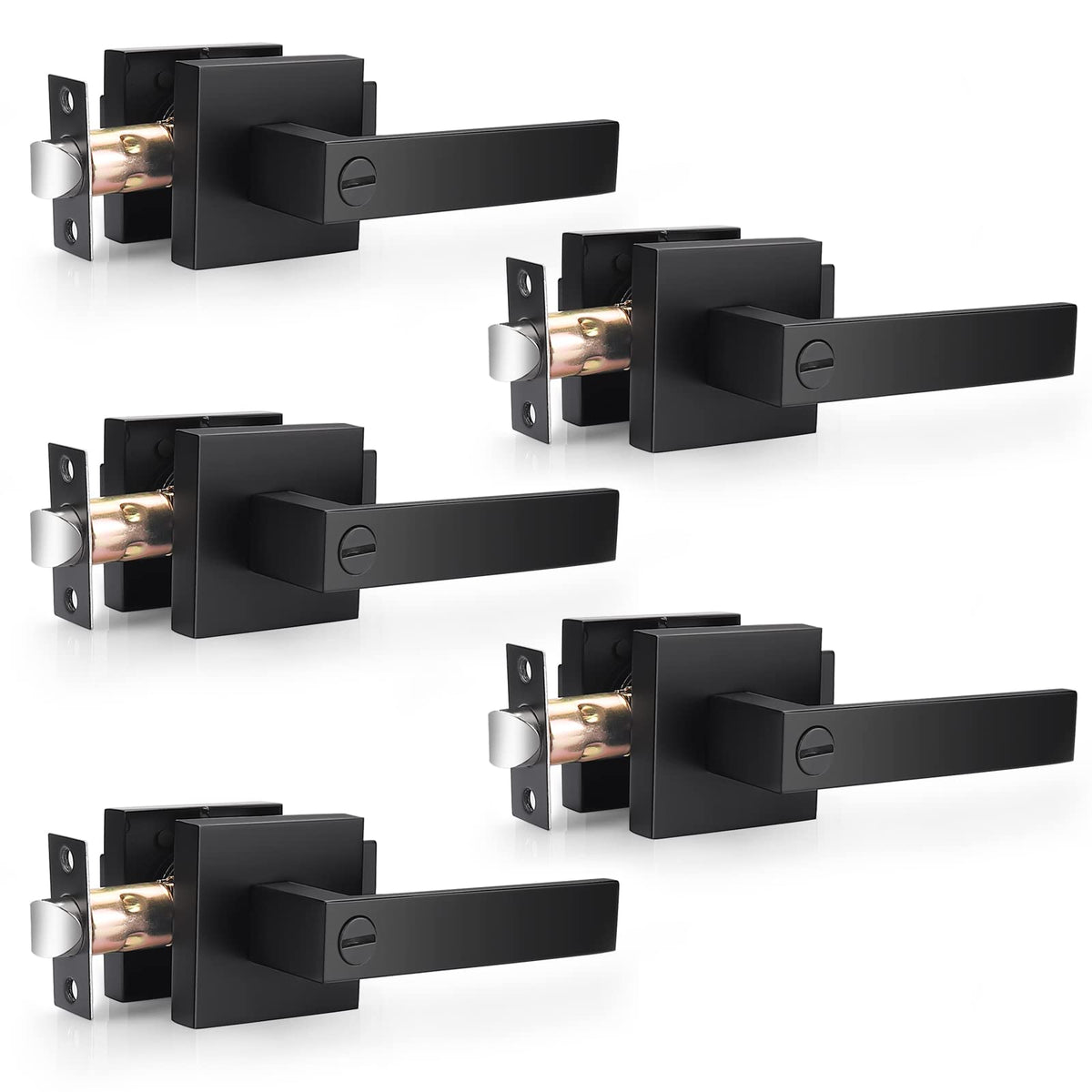 Probrico five pack square privacy lever in matte black for bedrooms and baths.