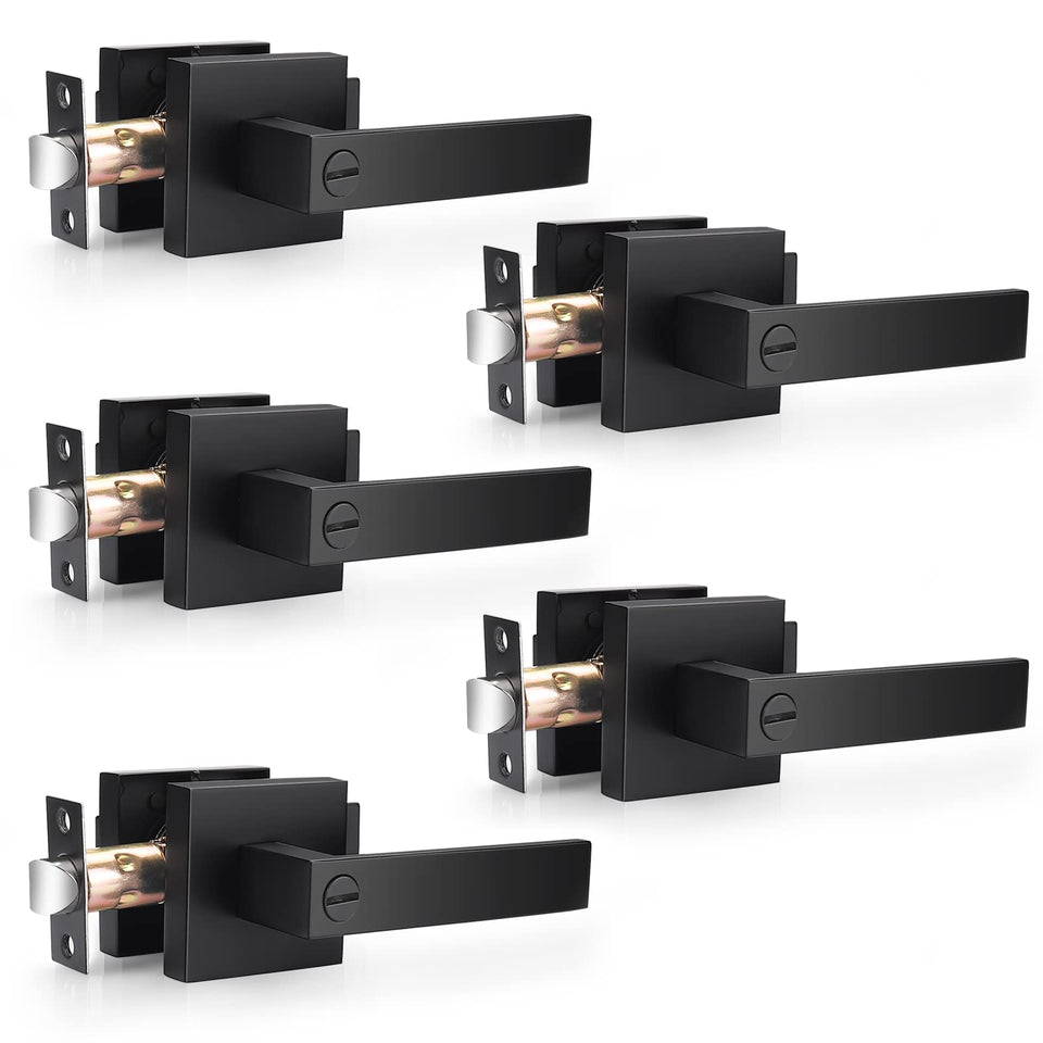 Probrico five pack square privacy lever in matte black for bedrooms and baths.