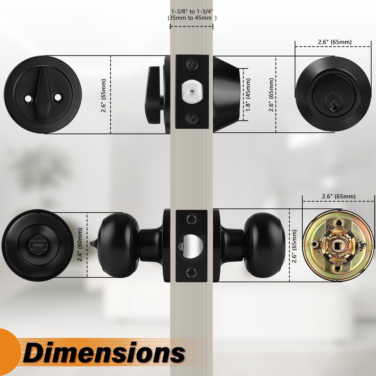 Probrico adjustable backset close-up, 2-3/8 and 2-3/4 inch options.