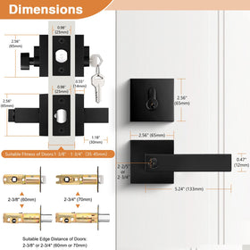 Probrico adjustable backset image demonstrating fit from 2-3/8 to 2-3/4 inches.