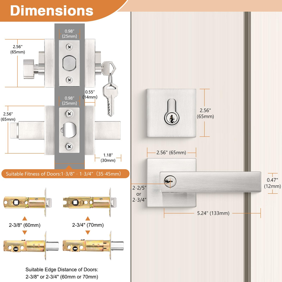 Probrico adjustable backset fits 60mm or 70mm doors.
