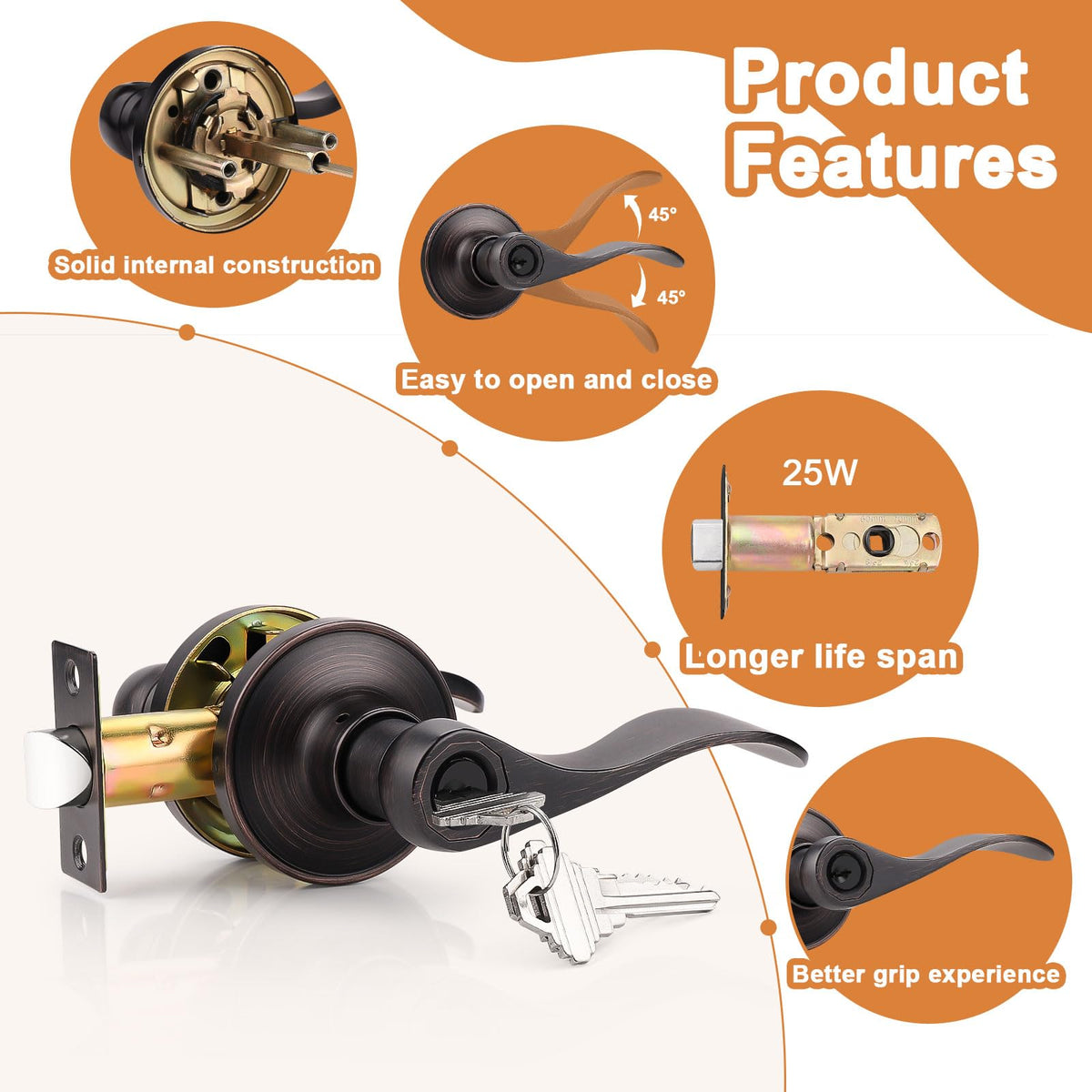 Probrico adjustable latch fits 60mm or 70mm backset for flexible installation