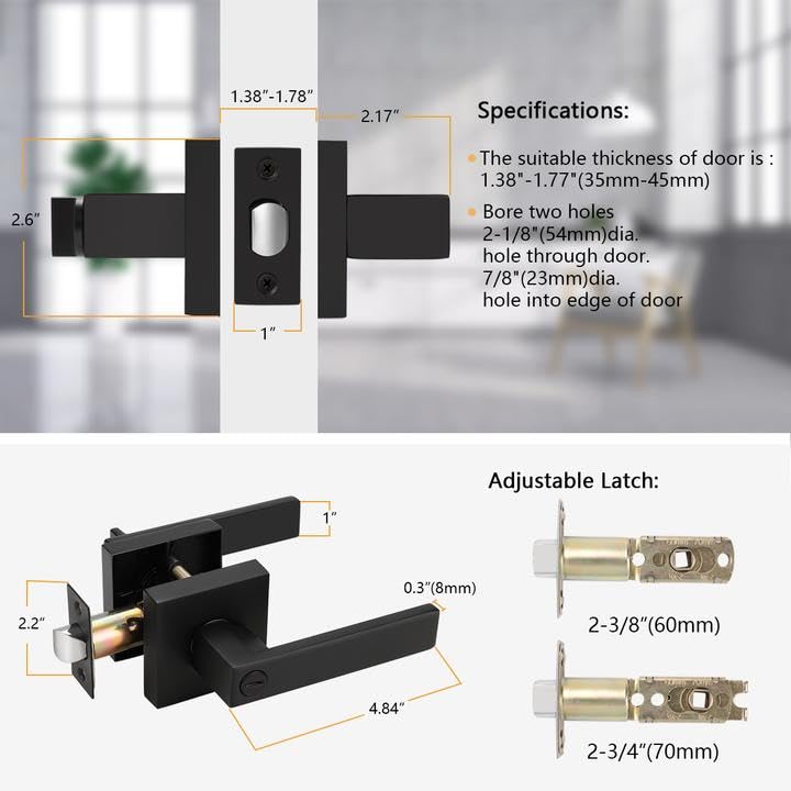 Probrico privacy lever with adjustable latch to fit common door thickness.