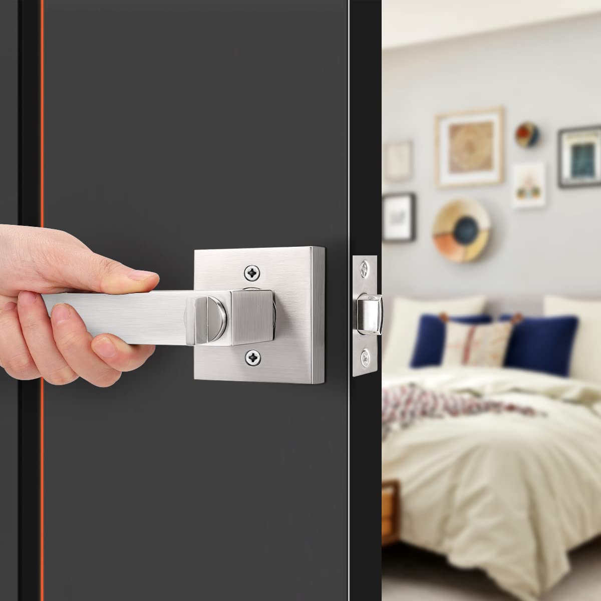 Probrico adjustable-latch privacy handle adapts to multiple door thicknesses