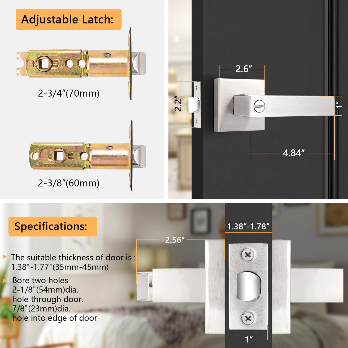 Probrico ambidextrous brushed-nickel handle fits both left and right doors