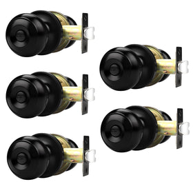 Probrico matte black privacy door knob – front view with smooth round ball for comfortable use