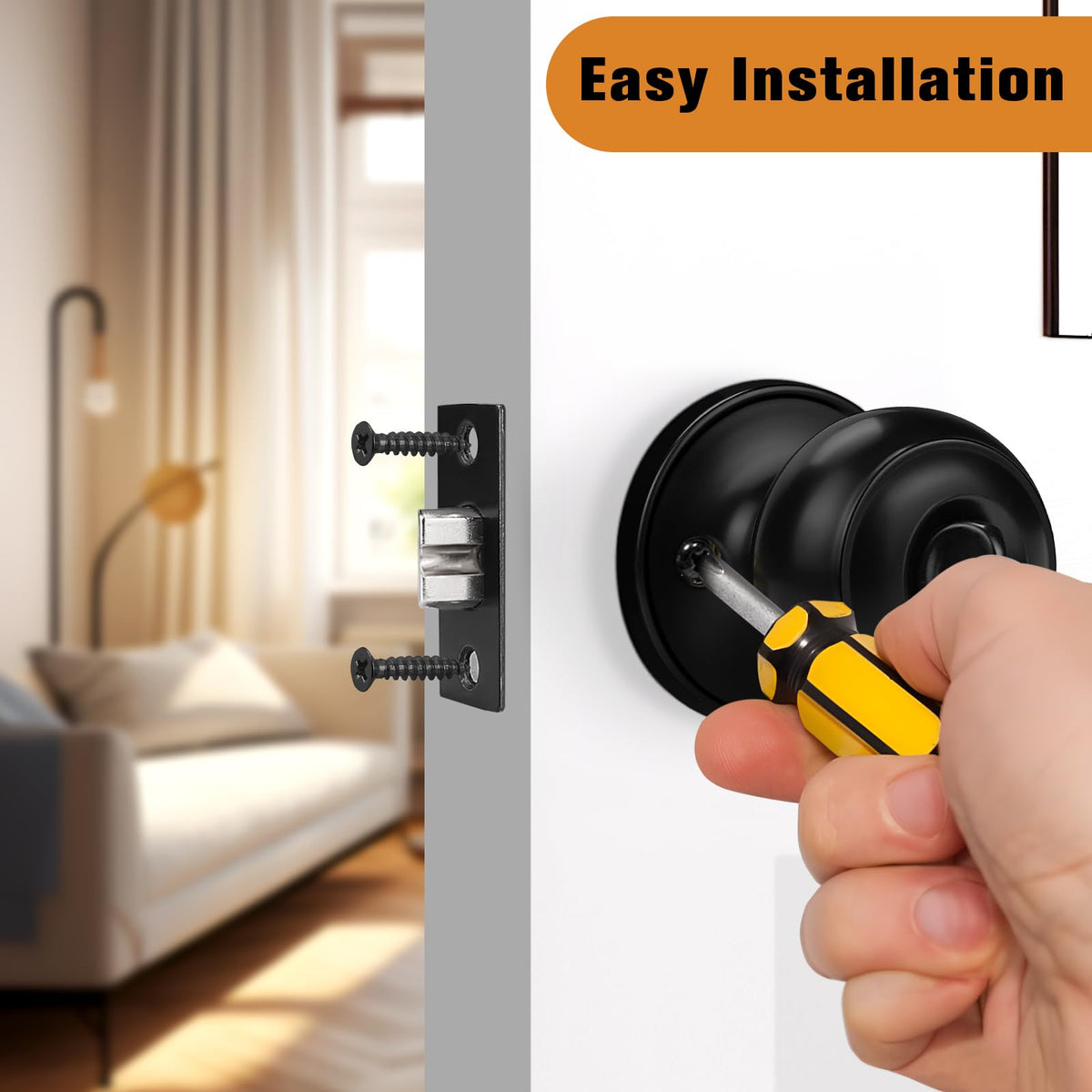 Probrico black privacy knob left-right compatibility shows universal handedness.