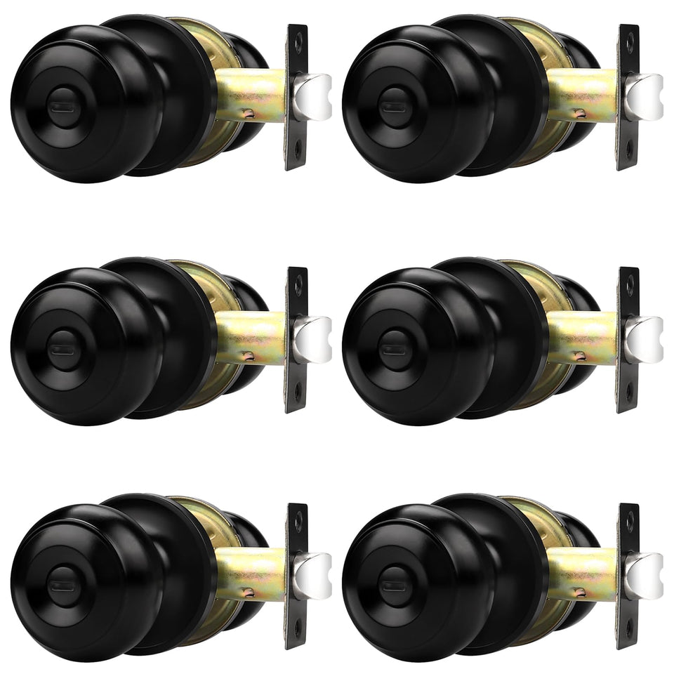 Probrico black round-ball door knob front view for privacy.