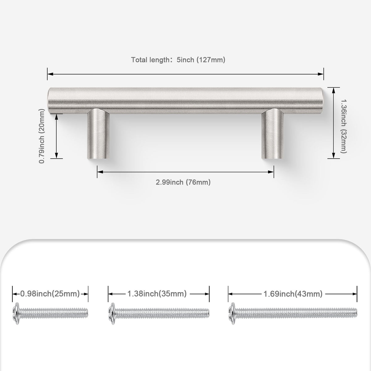 Probrico brushed nickel cabinet pull, 127mm length for balanced look