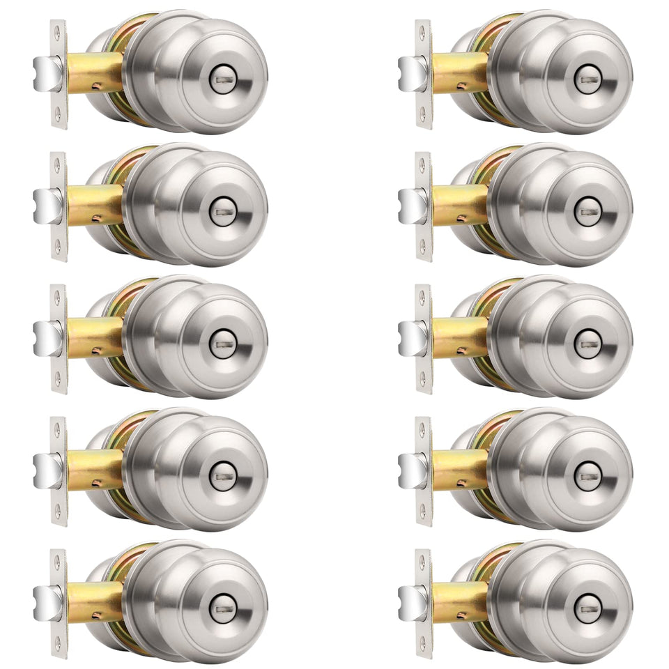Probrico brushed nickel door knob with privacy function for interior doors.