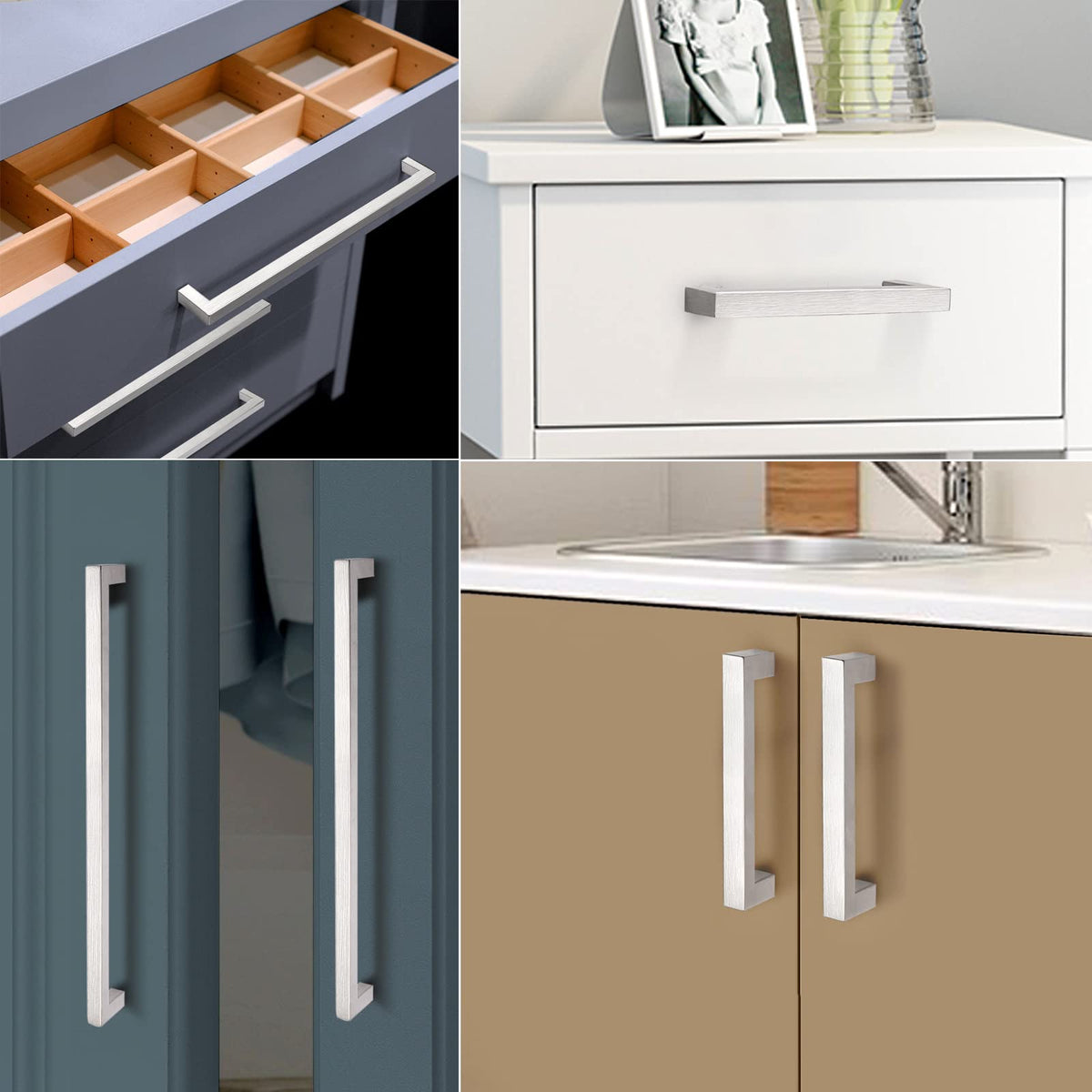 Probrico brushed nickel finish on pulls highlights versatility in spaces