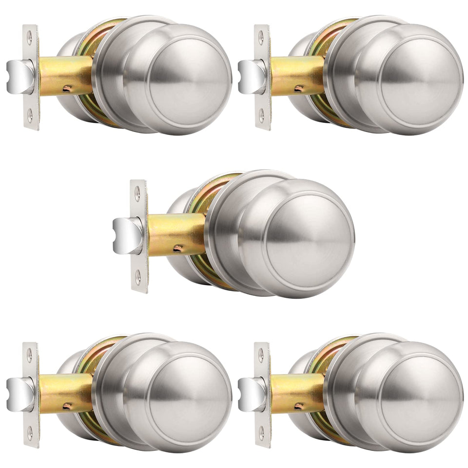 Probrico brushed nickel passage knob close-up on interior door