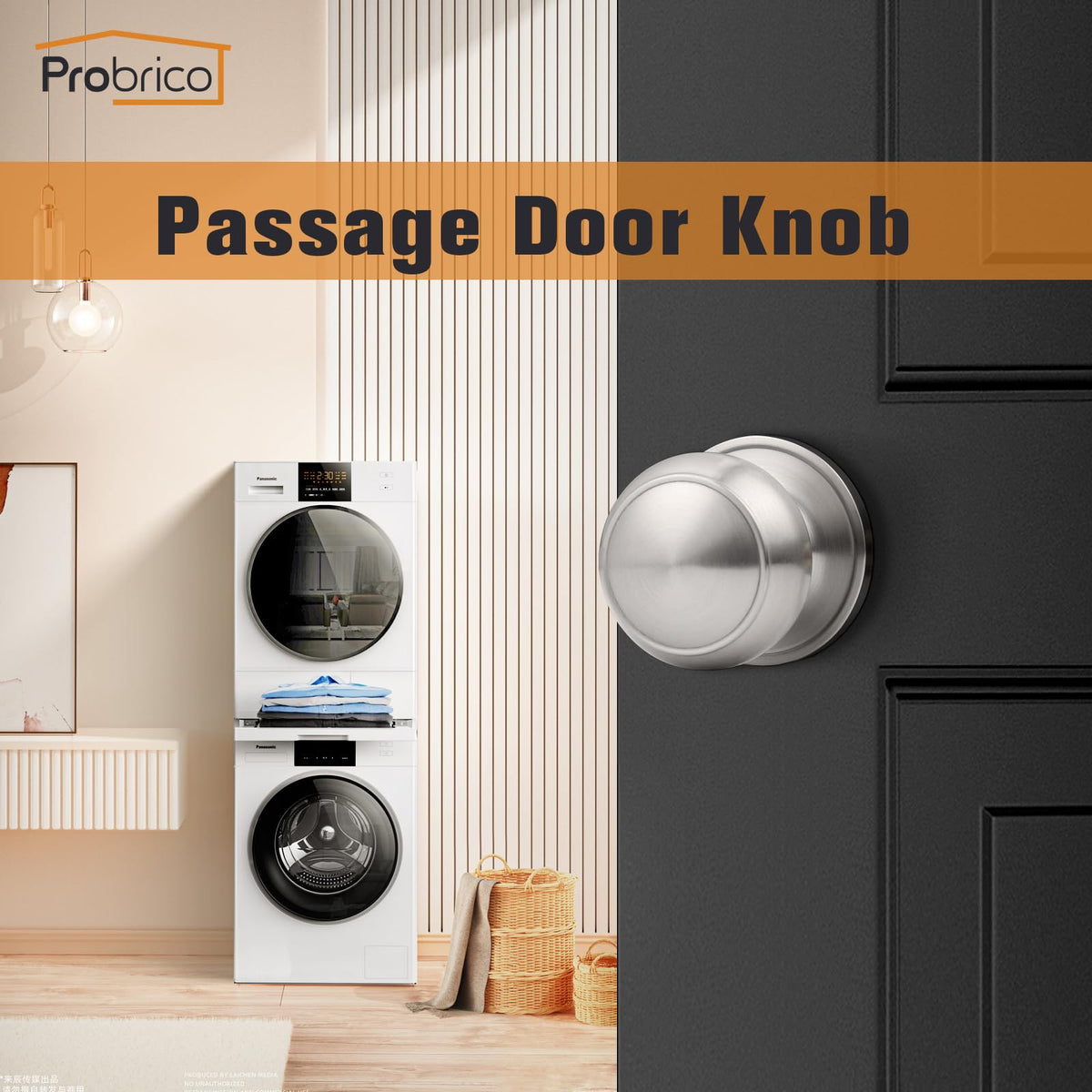Probrico brushed nickel passage knob mounted on door for hallway use