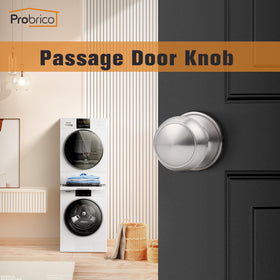 Probrico brushed nickel passage knob mounted on door for hallway use