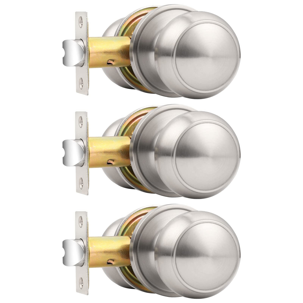 Probrico brushed nickel passage knob package for three interior hall and closet doors