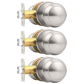 Probrico brushed nickel passage knob package for three interior hall and closet doors