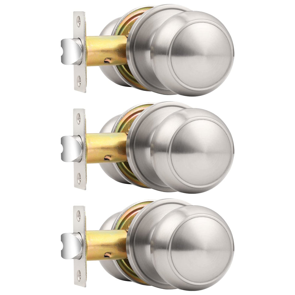 Probrico brushed nickel passage knob package for three interior hall and closet doors