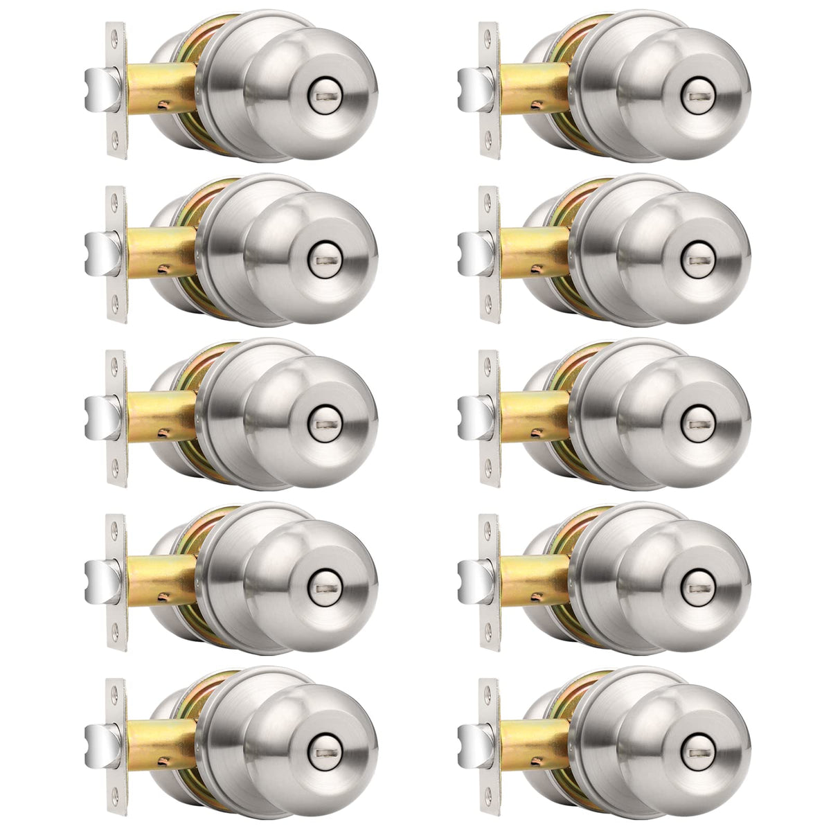 Probrico brushed nickel spherical-handle door knob for bedrooms and baths, durable finish.