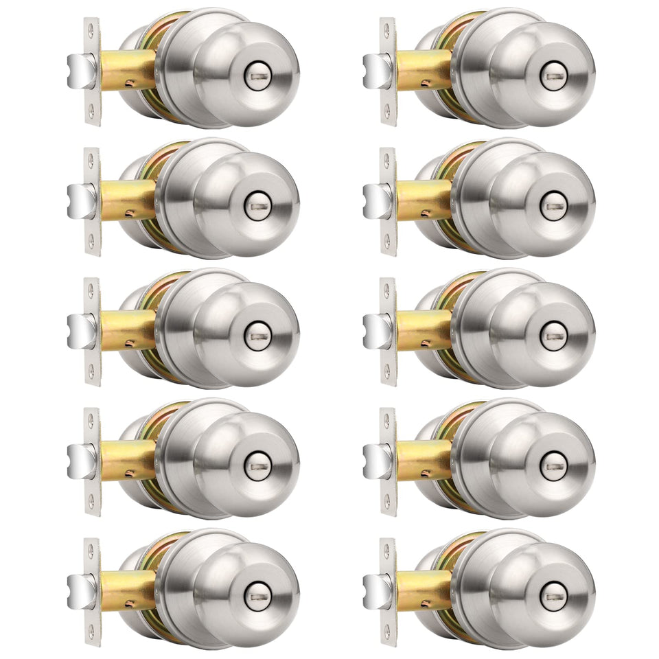 Probrico brushed nickel spherical-handle door knob for bedrooms and baths, durable finish.