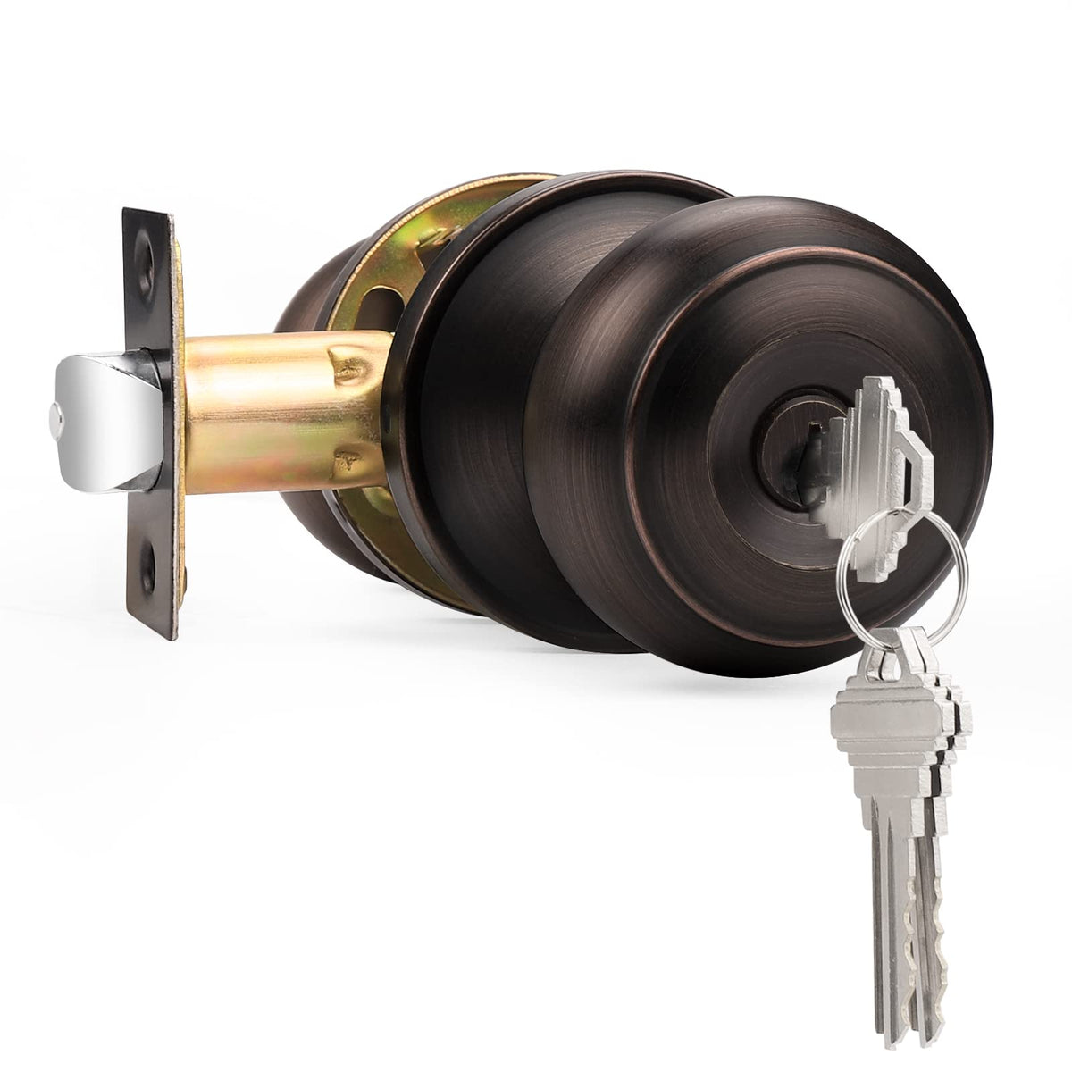 Probrico exterior door knob with lock in oil-bronze finish for secure entry.