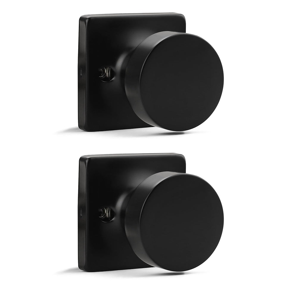 Probrico dummy door knob with matte black flat ball knob for easy closet access.